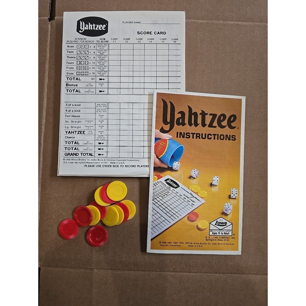 MB Yahtzee Score Pad Sheets 1975 Board Game Replacement Piece Vintage Rules